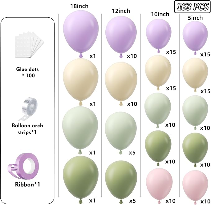 Pastel Balloon Arch Garland Kit 154pcs, Double Stuffed Light Green Sage Green - Image 2