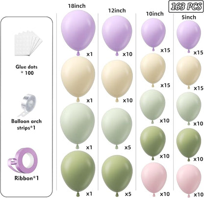 Pastel Balloon Arch Garland Kit 154pcs, Double Stuffed Light Green Sage Green - Image 2