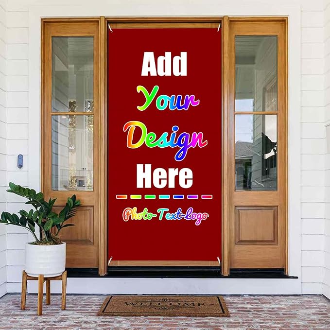 Custom Door Cover Banner, DarkRed | Personalized Photo Text Logo, Customized by ZOLRITH