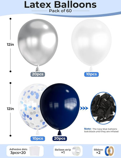 Navy Blue and Silver Balloons, Baby Shower, Anniversary, Father's Day Decor - Image 3