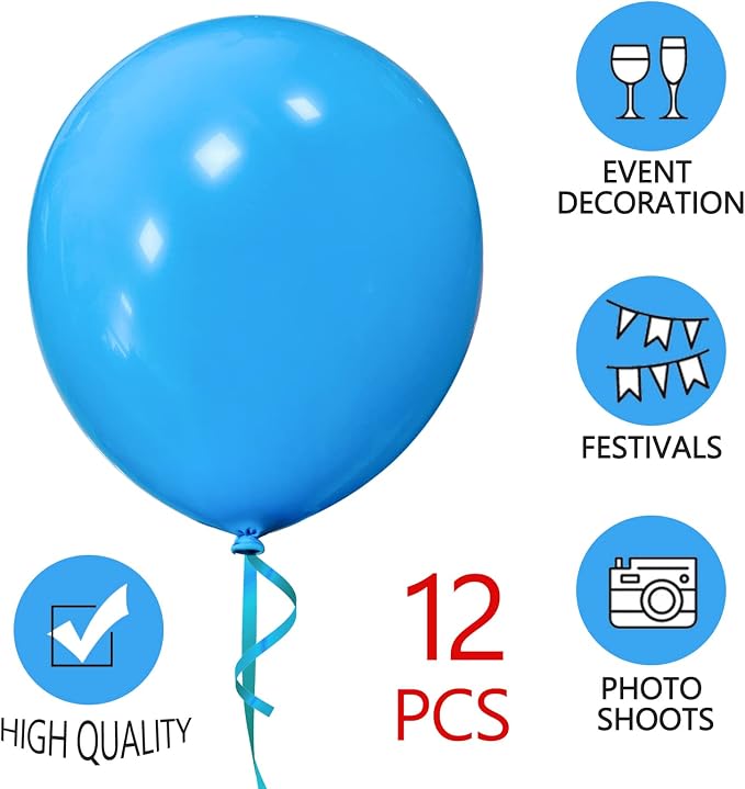 18 Inch Blue Balloons 12 Pack Large Latex Party Balloons Round Helium Balloon - Image 2