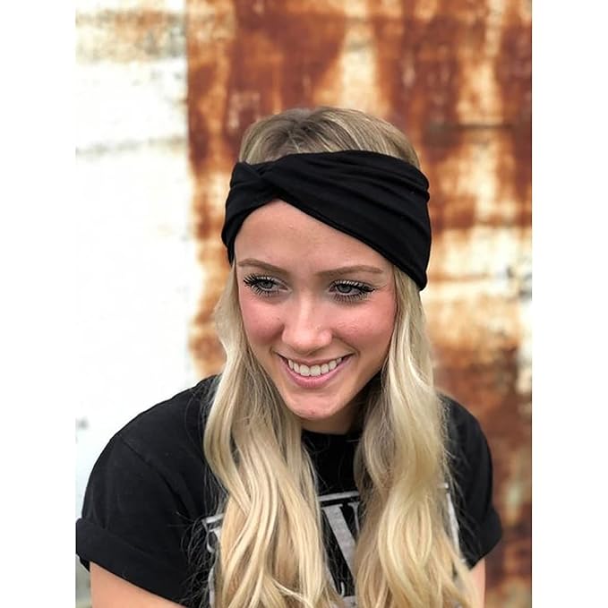 DRESHOW 4 Pack Headbands for Women Yoga Knotted Headbands Elastic Criss Cross Hair Accessories Sports Head Wrap Non Slip Black