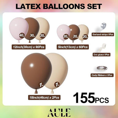 AULE Brown Balloon Arch Kit 155Pcs Light Pink Beige Balloons | Coffee Brown - Image 2