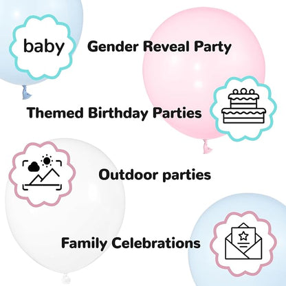 Pink and Blue Balloons 100 Pack 12 inch Pastel Pink Blue White Latex Party - Image 9