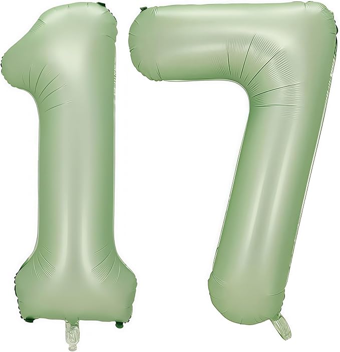 Sage Green Number 17 Balloon, 17 Balloon by BBPOOL