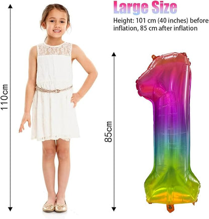 Rainbow Number 1 Balloon 40 Inch Rainbow 1 Balloon Giant Helium Foil Number 0 - Image 2