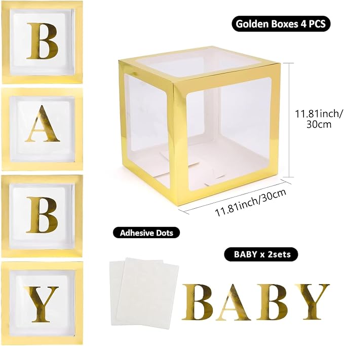Voircoloria Baby Boxes with Letters, 4 Transparent Balloon Boxes | - Image 2