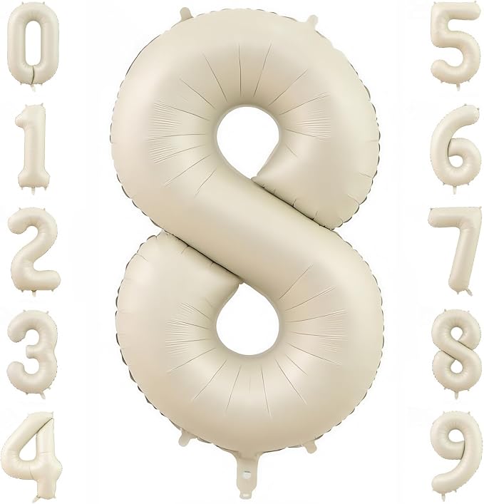 Cream Number 8 Balloons, 40 Inch 8 Balloons Giant Helium Foil Mylar Beige 8 by BBPOOL