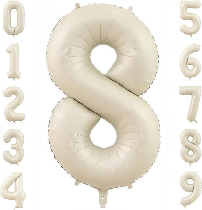 Cream Number 8 Balloons, 40 Inch 8 Balloons Giant Helium Foil Mylar Beige 8 by BBPOOL