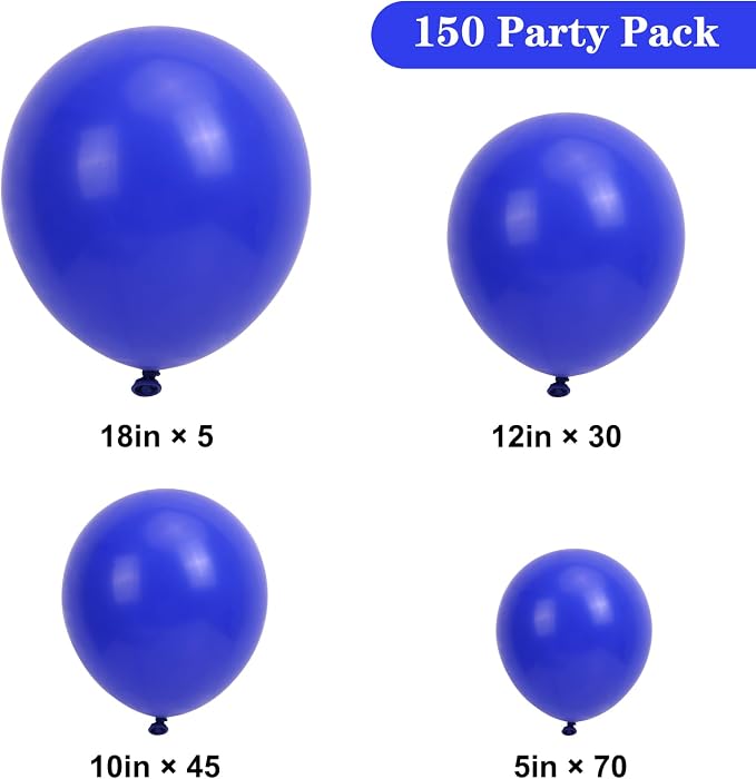 150pcs Royal Blue Balloons Different Sizes 18 12 10 5 Inch, Latex Balloons - Image 3