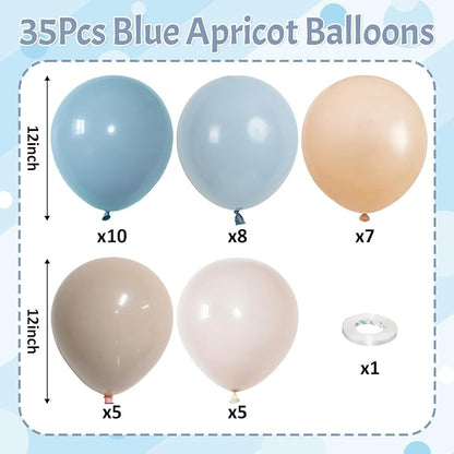 Dusty Blue Neutral Balloons, 12Inch Retro Blue Boho Apricot Latex Balloons - Image 2