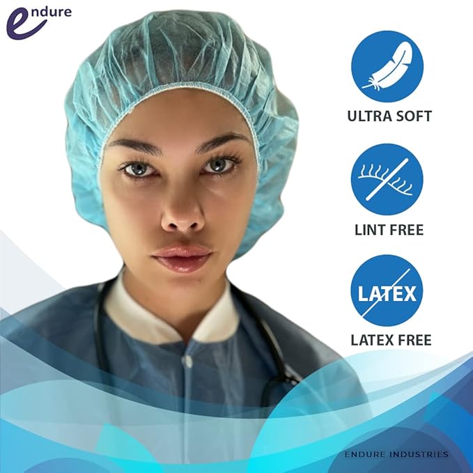 Endure Disposable Bouffant cap- Blue, Hair Head Cover Net, Handmade, Nonwoven PP, Case of 400 (21")