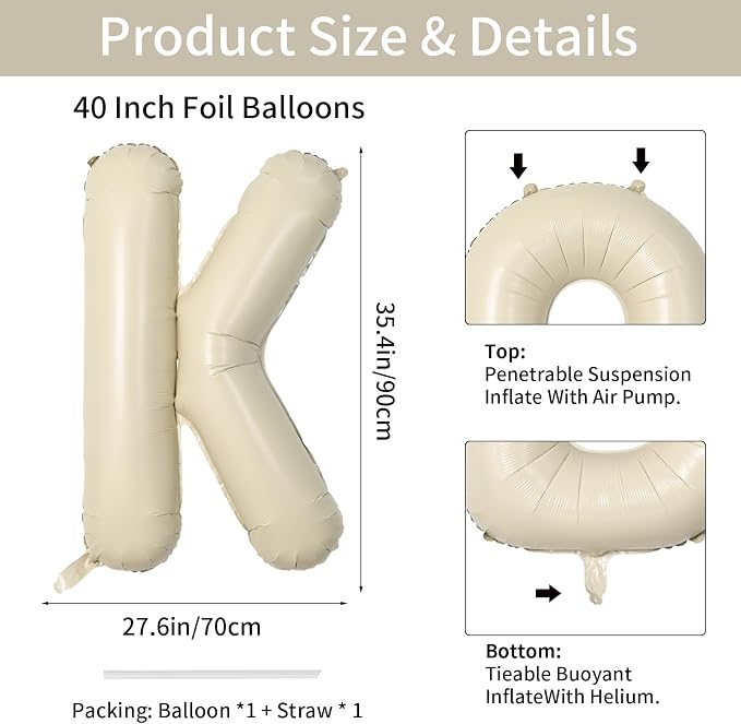 Biapian 40 Inch Giant Cream K Foil Balloons - Image 2