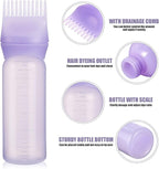 Pimoys Root Comb Applicator Bottle 6 Ounce, Oil Applicator for Hair Dye, Hair Oiling Bottle Brush with Graduated Scale, Purple