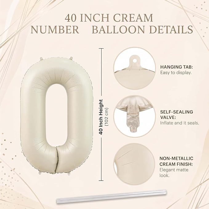 Cream Number 0 Balloon 40 Inch, Foil Numeral - Image 4
