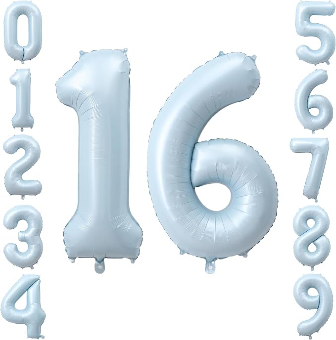 40" Light Blue Foil Number 16 Balloon by TNCDJKPA