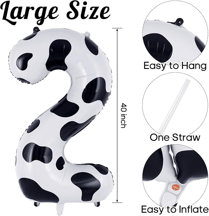 Cow Print Number 2 Balloon, Large 40 Inch Cow Number Birthday Balloons - Image 3