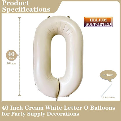 Cream White Letter O Balloons, 40 Inch Giant Letter Balloons O Foil Mylar - Image 2
