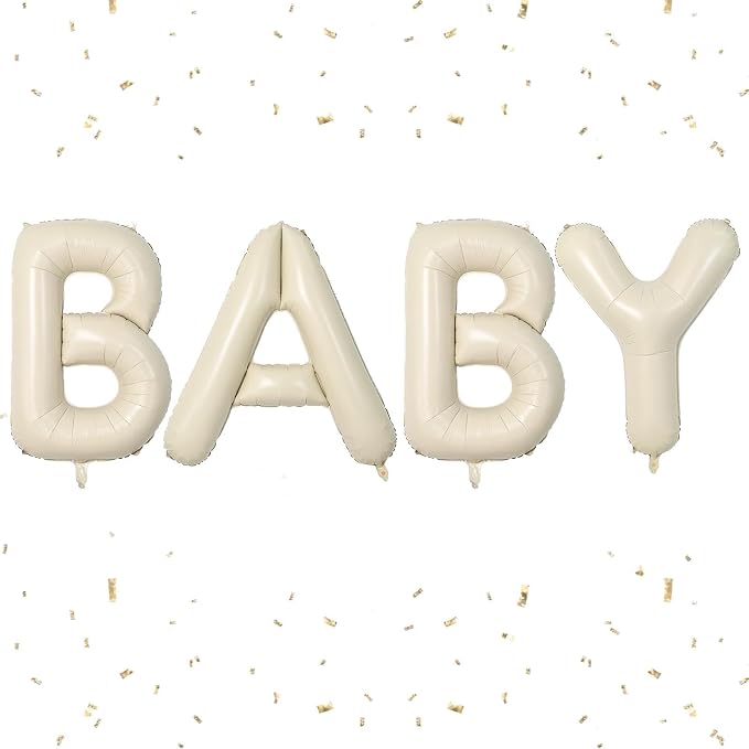 Cream BABY Balloons, 40 Inch Letter Baby Balloon Banner Beige by Dagelar