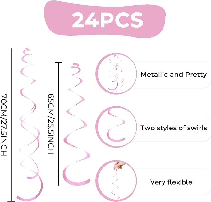 24 PCS Pink Hanging Swirl, Sparkle Ceiling Hanging Decorations, Plastic - Image 6