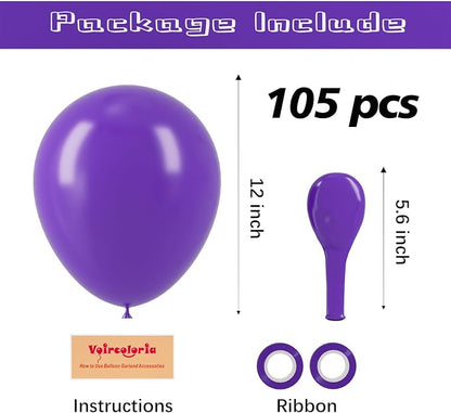 Voircoloria 105pcs Dark Purple Party Latex Balloons, 12inch | - Image 2