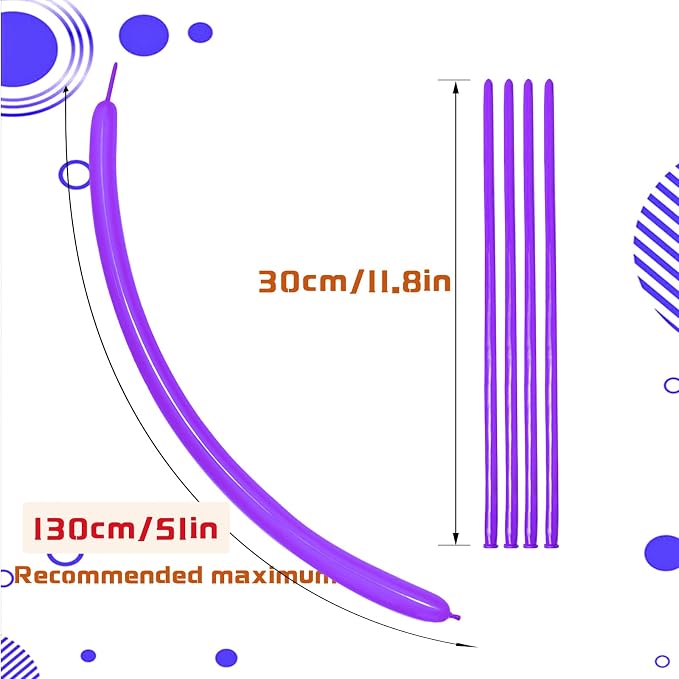 Purple 260 Long Skinny Twisting Animal Balloons, Rainbow Balloons - Image 3