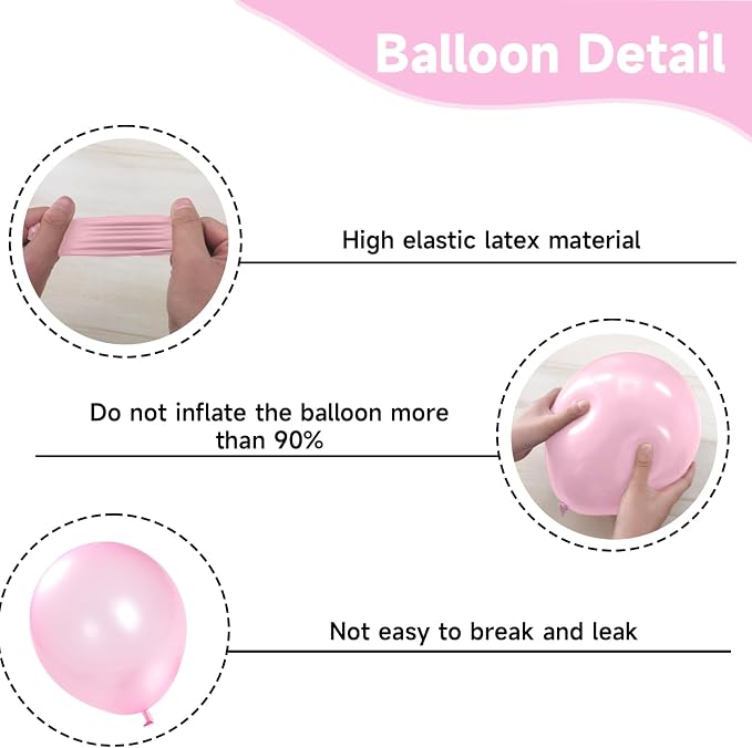Pink and Silver Balloons, 12 Inch Pink White Silver Pearl Pink Latex Balloons - Image 8