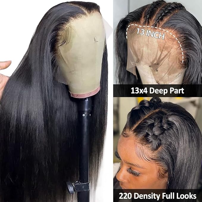 Hermosa 13x4 Lace Front Human Hair Wigs Pre Plucked with Baby Hair 220% Density 12A Brazilian Straight Human Hair Lace Front Wigs for Women Natural Hairline Natural Color 18 inch