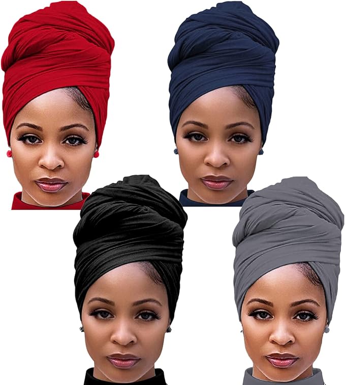 Harewom Head Wraps for Black Women Stretch Head Scarf Long African Hair Wraps Turban Headwraps Jersey Headbands