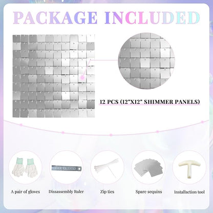 Shimmer Wall Backdrop Silver Wall Panels 12Pcs Square Sequin Shimmer Wall - Image 4