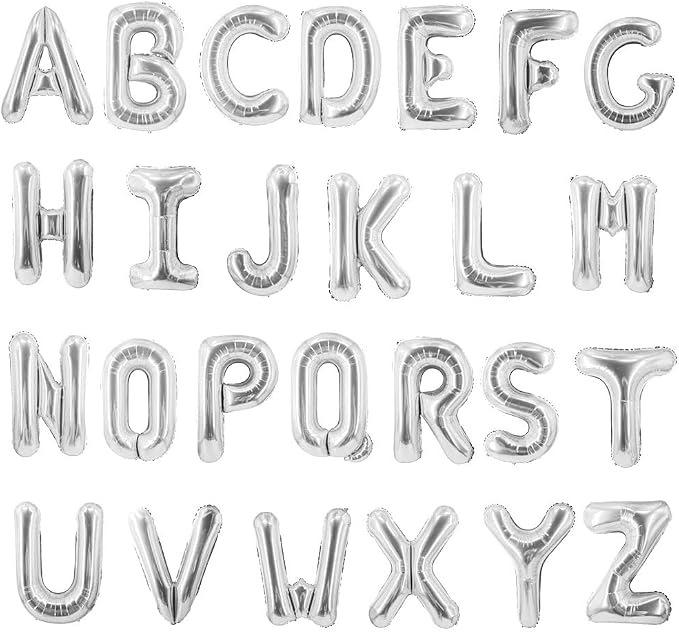 26pcs Silver Letter Balloons Foil Alphabet A-Z Balloons Custom Personalized by Uorbmaio