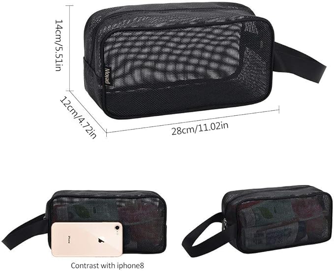 Moyad Mesh Shower Caddy Portable Toiletry Bag College Dorm Room Essentials for Girls Guys Gym Bag Camping Organizer Hanging Bathroom Mesh Bag, Black