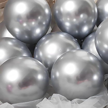Voircoloria 110pcs Metallic Silver Chrome Latex Party Balloons, 12inch | - Image 5