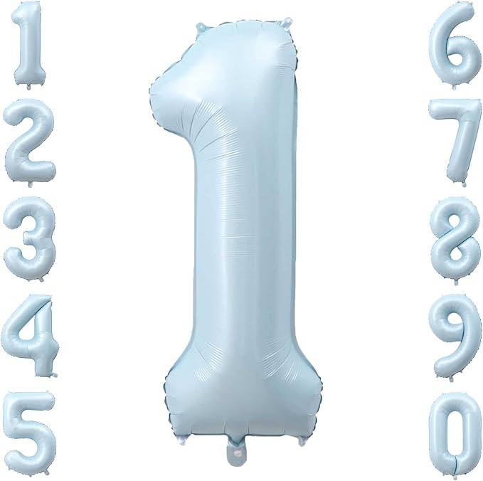 Baby Blue Number 1 Balloon 40 Inch, Foil Sky Pastel Numeral Party Supplies | by Unknown