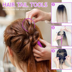 TsMADDTs 3Pack Hair Loop Tool Set with 2PCS French Braid Tool Loop 1PCS Rat Tail Comb Metal Pin Tail Braiding Comb for Hair Styling, Purple