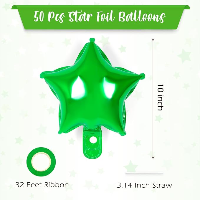 50 Pcs Star Balloons, 10 Inch Green Star Foil Balloons, Stars Shaped Balloon - Image 2