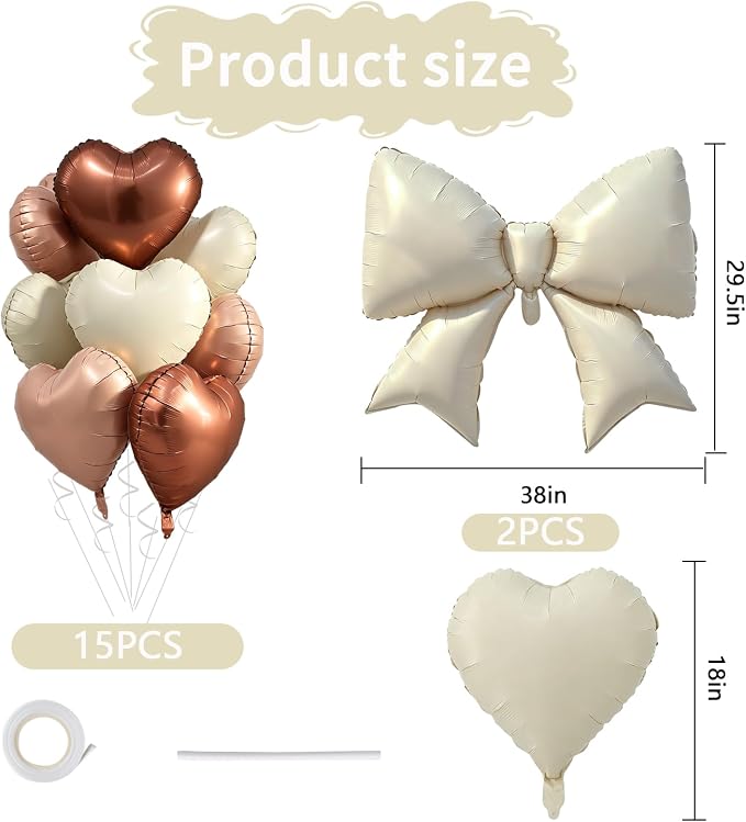 Vuzvuv Creamy Heart Balloons White Bow Balloons Set, Anniversary, Valentine's - Image 2