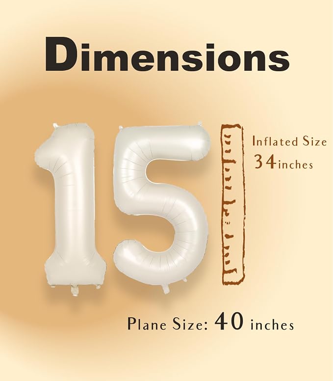SUWEN 40 Inch Cream White Large 15 Number Balloons Big Foil Helium Number - Image 5