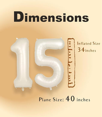 SUWEN 40 Inch Cream White Large 15 Number Balloons Big Foil Helium Number - Image 5