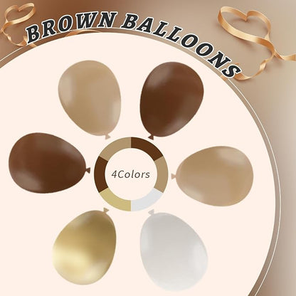 160Pcs 12 Inch Brown Light Brown Tan Sand White Metallic Gold Latex Balloons - Image 3