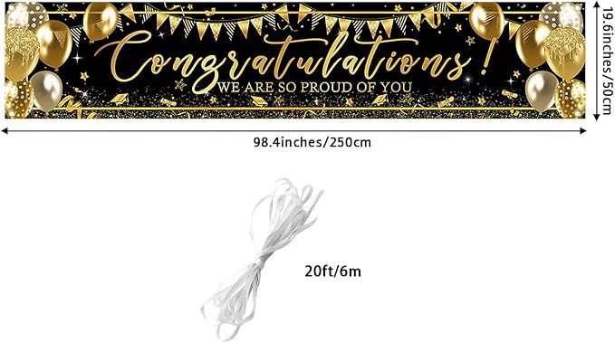 Graduation Decoration Banner Black and Gold Graduation 2026 Banner Sign Gold - Image 2