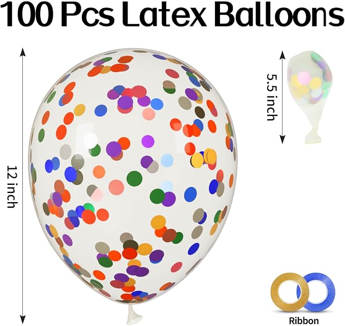 100pcs Rainbow Multicolor Confetti Balloons 12 inch | Clear Balloons Filled - Image 2