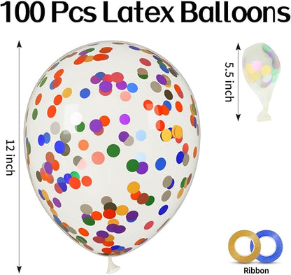 100pcs Rainbow Multicolor Confetti Balloons 12 inch | Clear Balloons Filled - Image 2