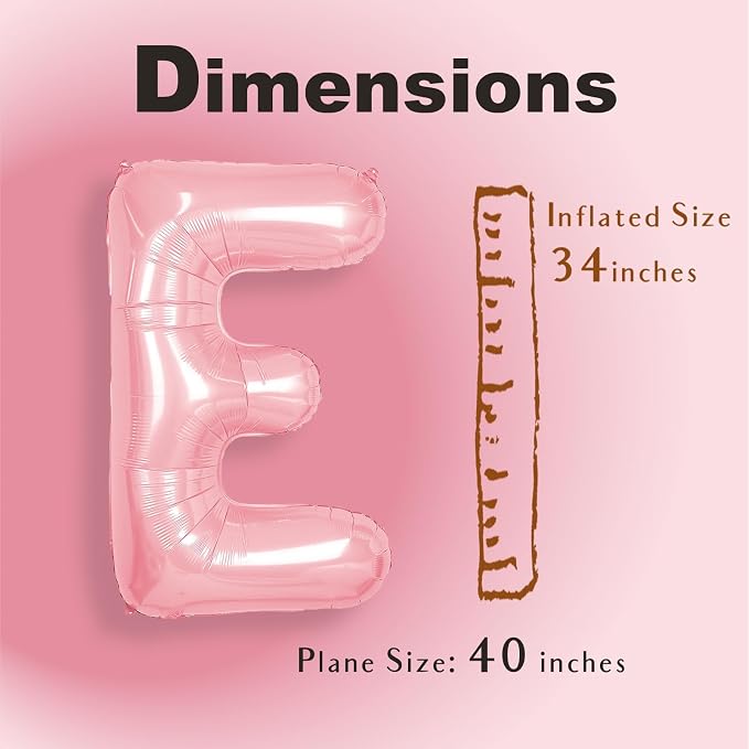 SUWEN 40 Inch Pink Large E Letter Balloons Big Foil Helium A-Z | Jumbo Mylar - Image 2