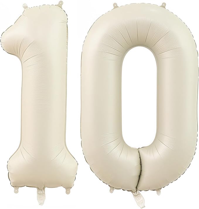 Cream Number 10 Balloons, 40 Inch 10 Balloons Giant Helium Foil Mylar Beige 10 by BBPOOL