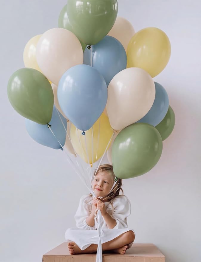 Sage Green Blue Yellow Balloons, Pastel Yellow Balloons, Sand White Balloons - Image 8