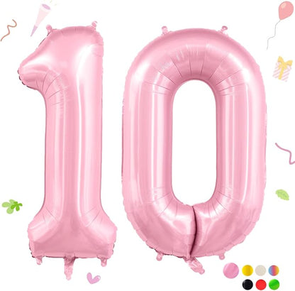Pastel Pink 10 Balloons, 40 Inch Large Light Pink Foil Number Balloons 0-10 by Smlpuame