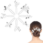 8Pcs Silver Bridal Wedding Hair Pins,White Flower Leaf Hair Piece Pearl Rhinestone Hair Clips,Hair Accessories for Women Brides Bridesmaid