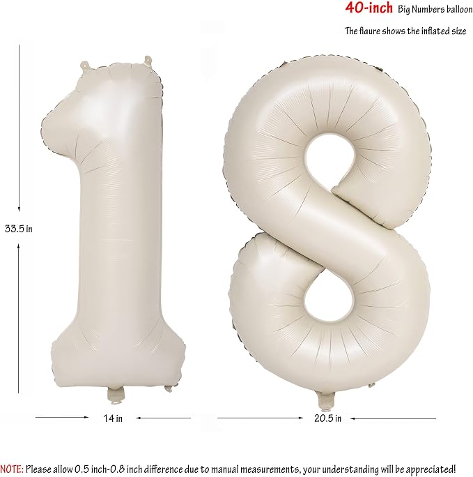 40 In Cream white Number Balloons Helium Foil Mylar Balloon Digital 18 | - Image 2
