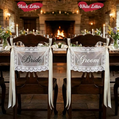 Personalized Lace Sheer Wedding Chair Signs Set of 2, Custom Name or Just - Image 8